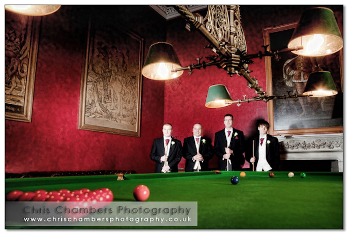 The guys in the billiard room at Allerton Castle. Allerton Castle wedding photography