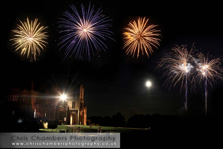 Fireworks at Allerton Castle wedding photography from Chris Chambers