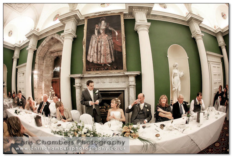 During the wedding speeches at Hazlewood Castle in North Yorkshire